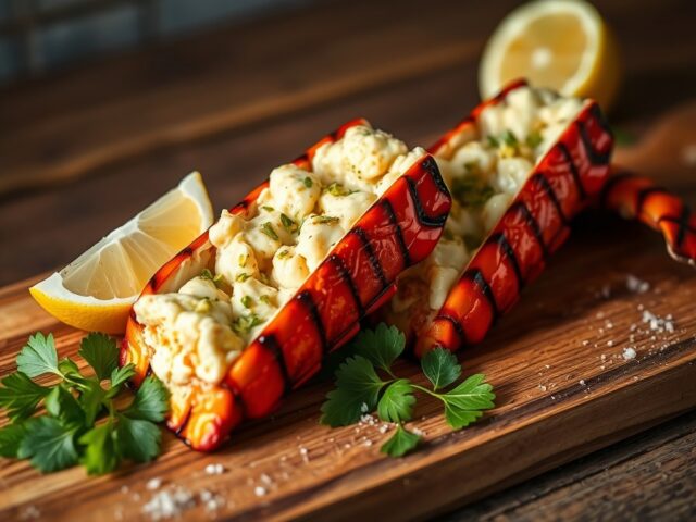 Gegrilde kreeft met boter van pistache en (zie opm