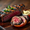 Gegrilde ribeye met rode uien