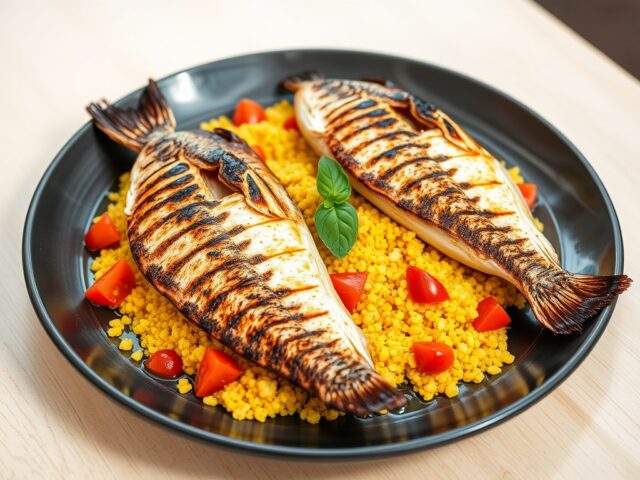 Gegrilde rode poon met couscous en saffraan