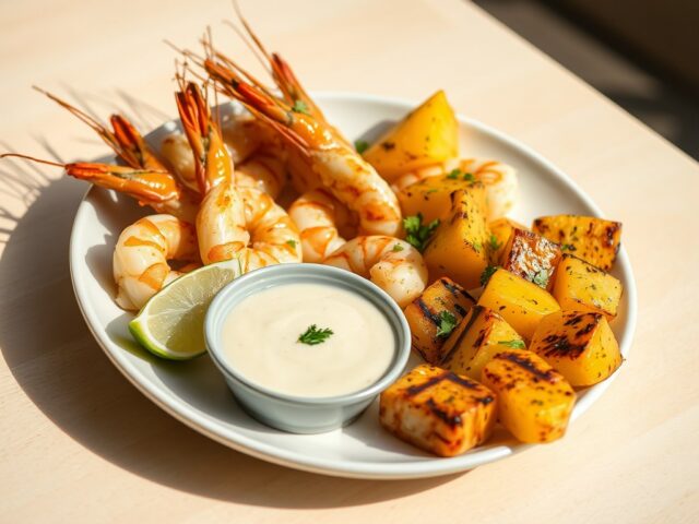 Gegrilde scampi met ananas