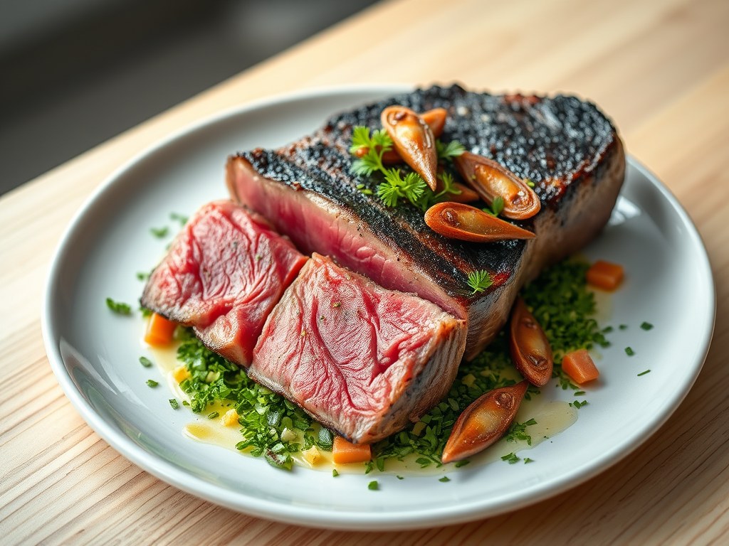 Gegrilde tonijn en gremolata met ansjovis, AI-gegenereerde illustratie
