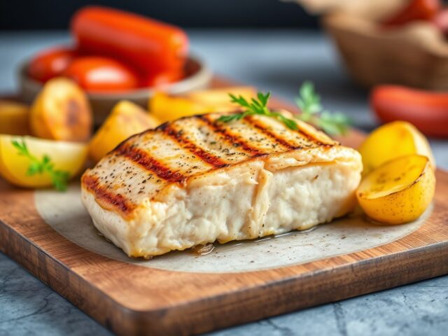 Gegrilde tonijn met aardappelen en chorizo