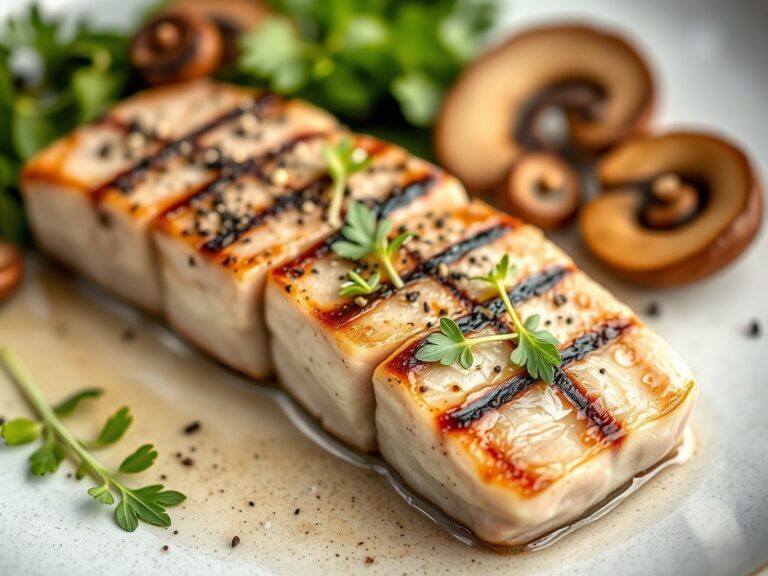 Gegrilde tonijn met rucola paddestoelen en truffel