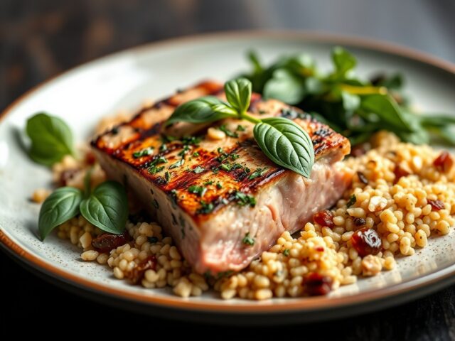 Gegrilde tonijnsteak met basilicumsaus
