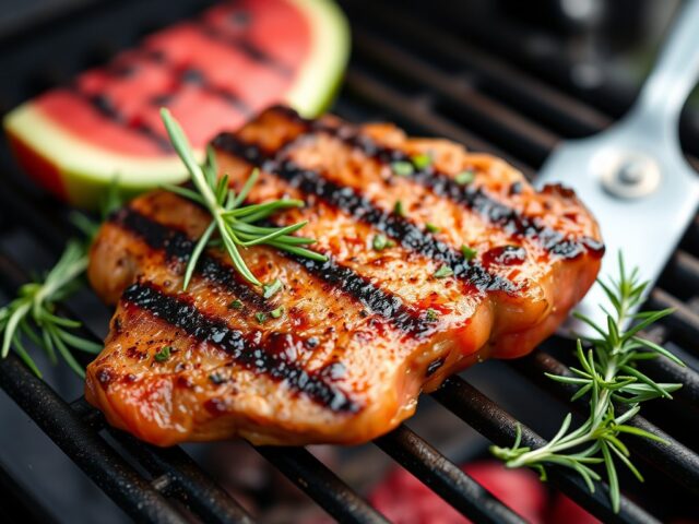 Gegrilde watermeloensteak — AI-gegenereerde illustratie