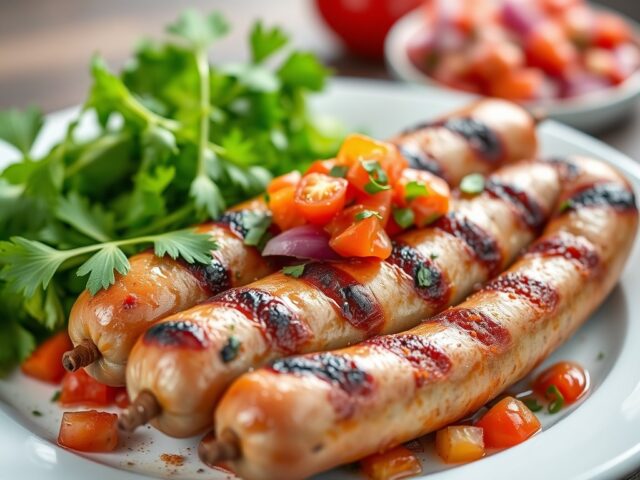 Gegrilde worstjes met pittige tomatensalsa