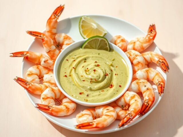 Gegrillde Garnalen met Limoen-Avocado Dip