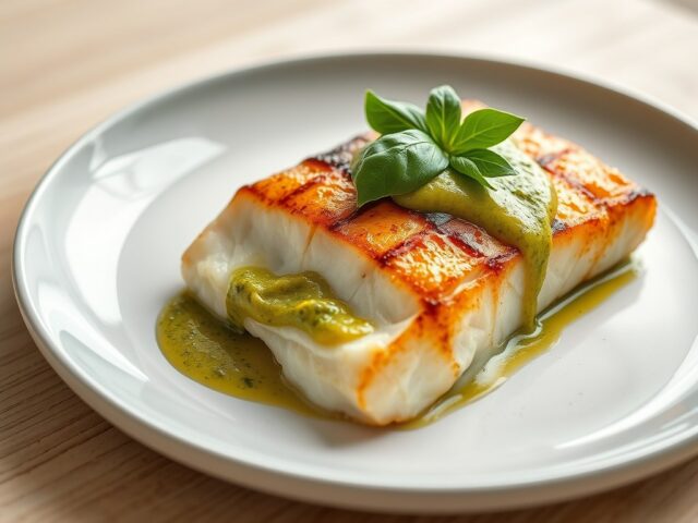 Gegrillde Heilbot met Pistou en Walnootboter