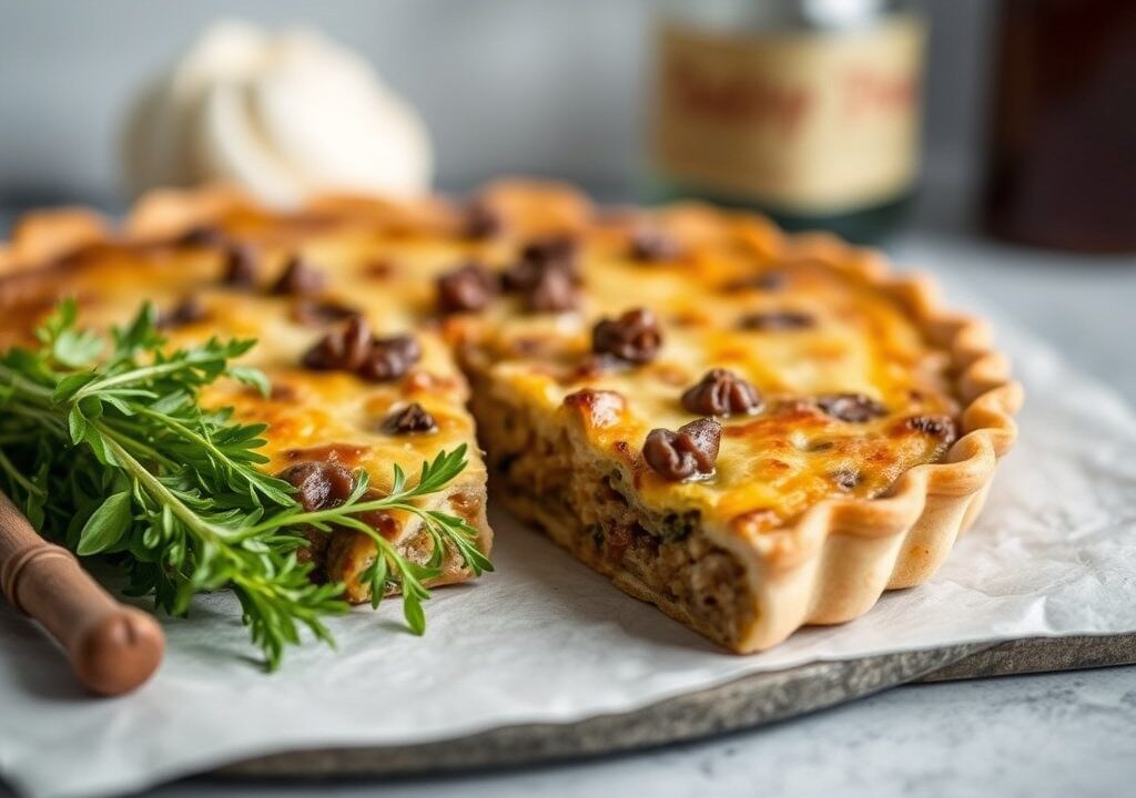 Gehakt-ui-quiche, AI-gegenereerde illustratie