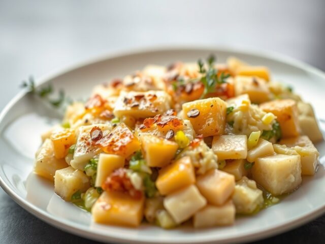Gehaktbal met gratin van witlof en aardappelen