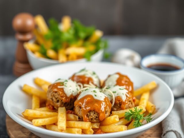 Gehaktballen met bolognese chips — AI-gegenereerde illustratie