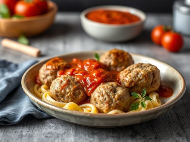 Gehaktballetjes met tomatensaus — AI-gegenereerde illustratie