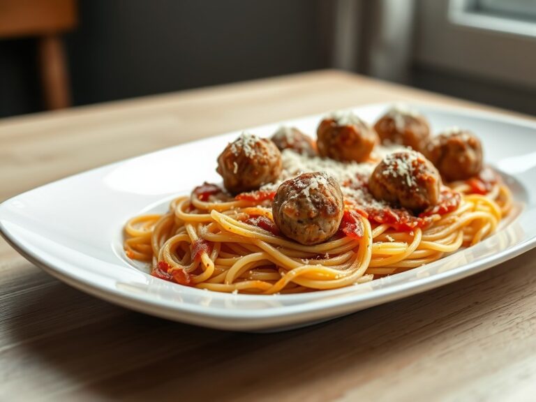 Gehaktballetjes op Spaghetti All’Amatriciana