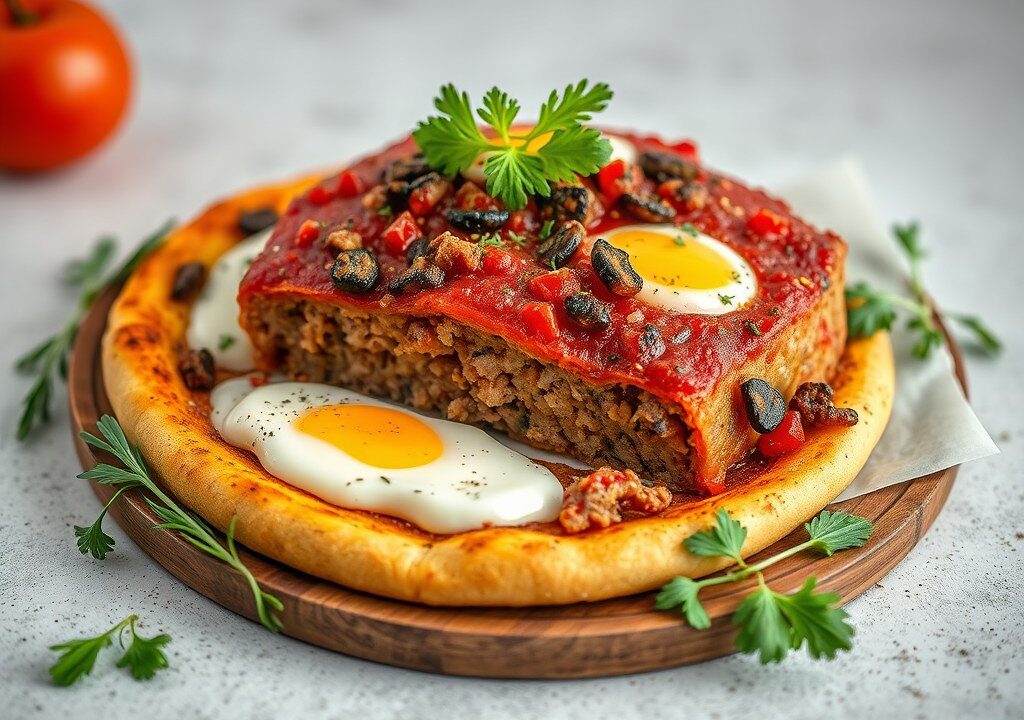 Gehaktbodem pizza, AI-gegenereerde illustratie
