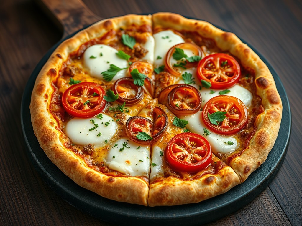 Gehaktbodem pizza, AI-gegenereerde illustratie