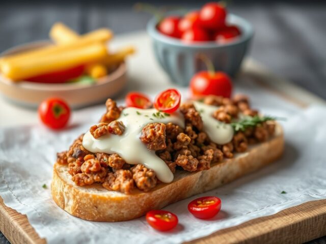 Gehaktbrood en peppadew — AI-gegenereerde illustratie