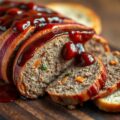 Gehaktbrood met rode wijn en ontbijtspek