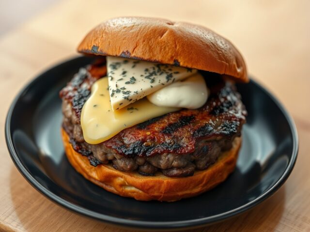 Gehaktburger met Danablu en Monchou