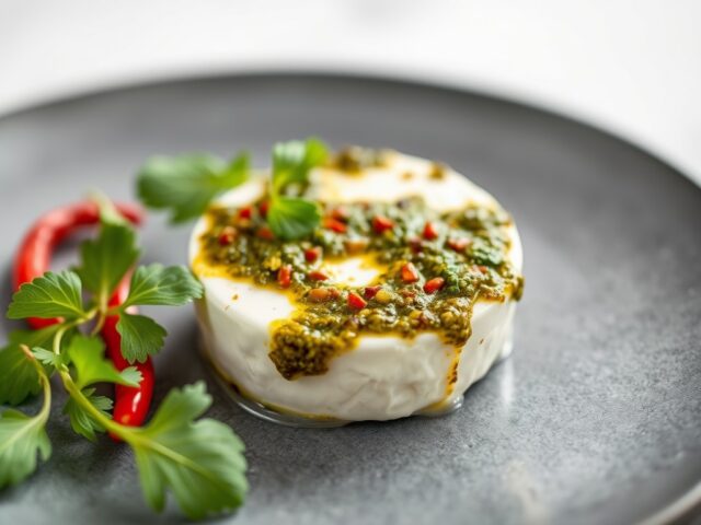 Geitenkaas met pesto — AI-gegenereerde illustratie