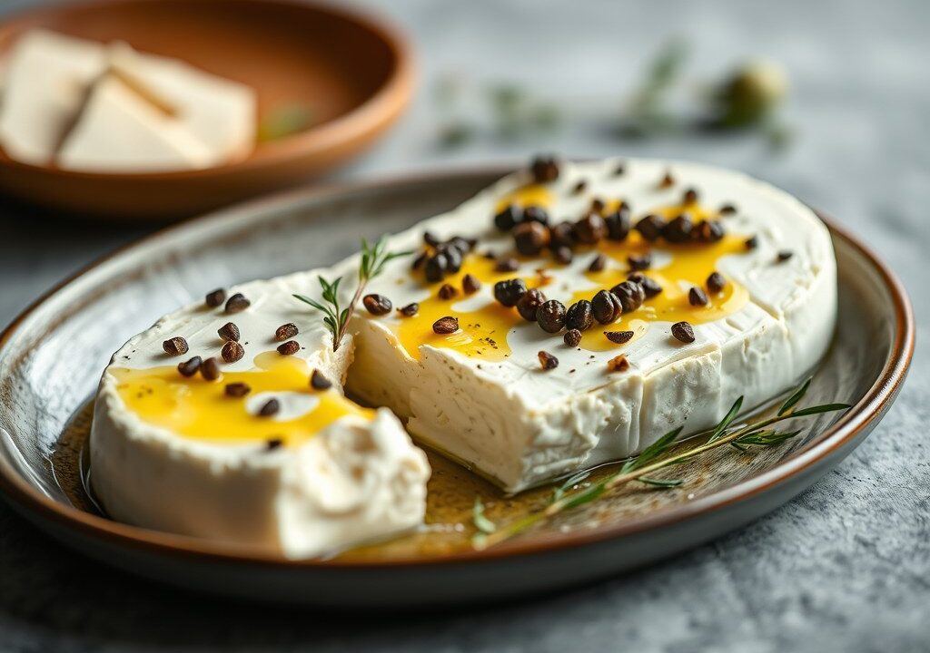 Geitenkaas met Roquefort en eau de vie, AI-gegenereerde illustratie