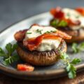 Geitenkaas tussen gebakken champignons