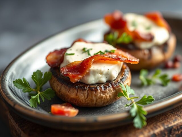 Geitenkaas tussen gebakken champignons