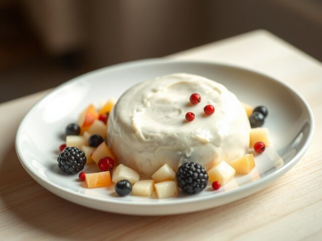 Geitenkaasmousse met drie vruchten