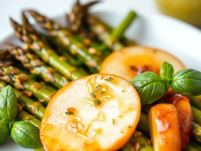 Gekarameliseerde asperges met appel