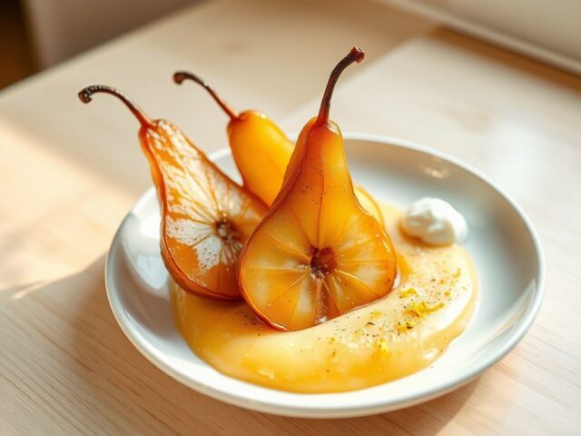 Gekarameliseerde peren met meloensaus