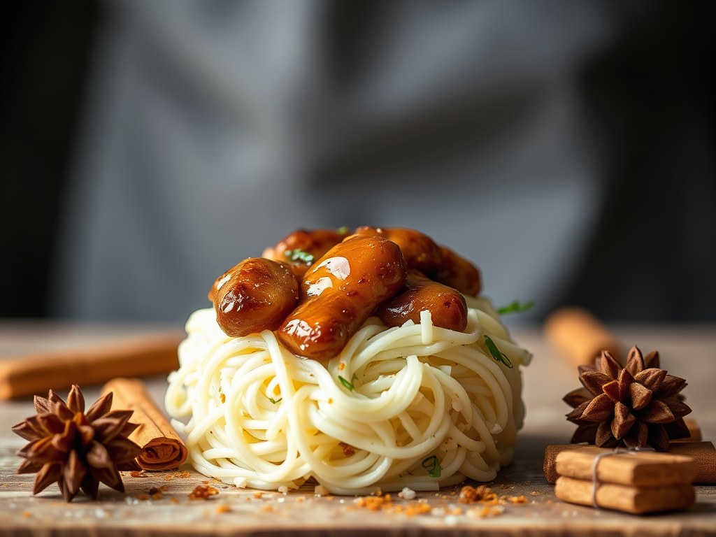 Gekarameliseerde vijgen met truffeldressing, AI-gegenereerde illustratie