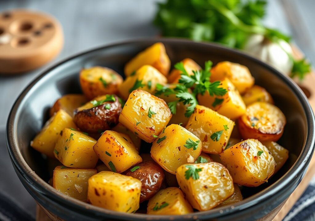 Gekneusde aardappelen uit de oven, AI-gegenereerde illustratie