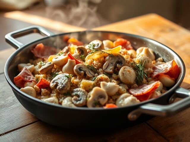 Gekruide champignons met Ardennerham