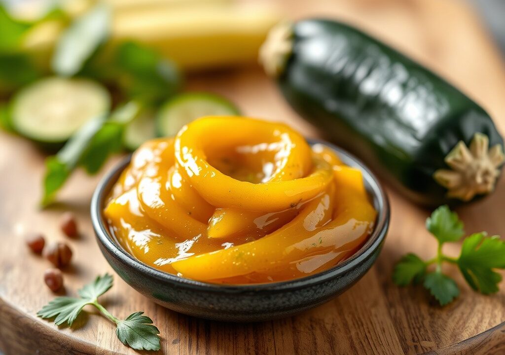 Gekruide courgette-sinaasappeljam, AI-gegenereerde illustratie