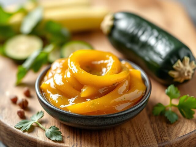 Gekruide courgette-sinaasappeljam — AI-gegenereerde illustratie