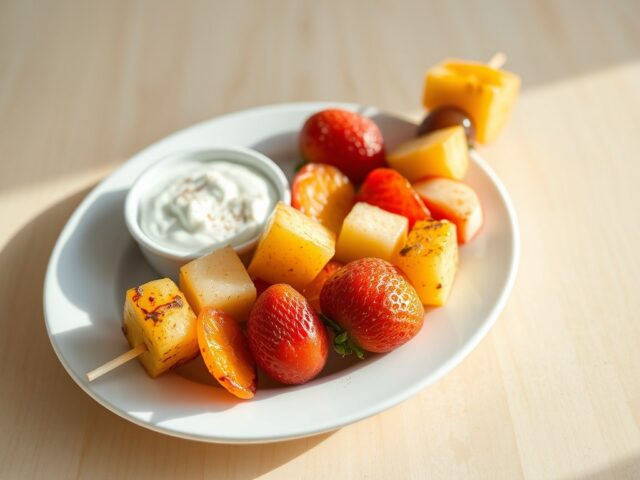 gekruide fruitkebabs van de grill