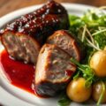 Gelakt hammetje met jus van kriekbier en witloofsalade