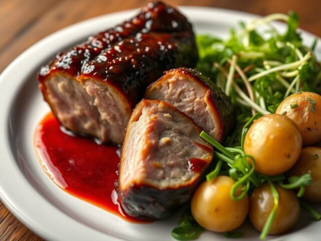 Gelakt hammetje met jus van kriekbier en witloofsalade