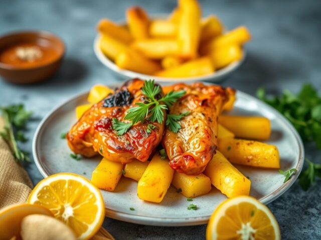 Gele aardappeltjes met tandoori-kip