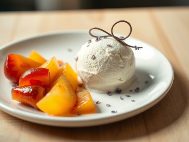 Gemarineerd fruit met champagne-ijs en chocoladepa