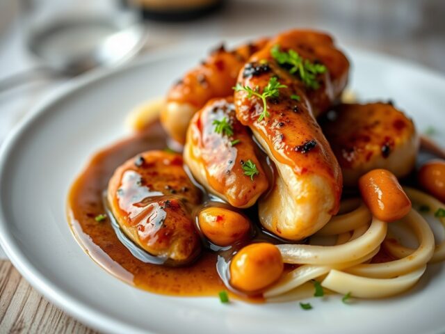 Gemarineerde varkenskoteletten met Guiness-saus — AI-gegenereerde illustratie