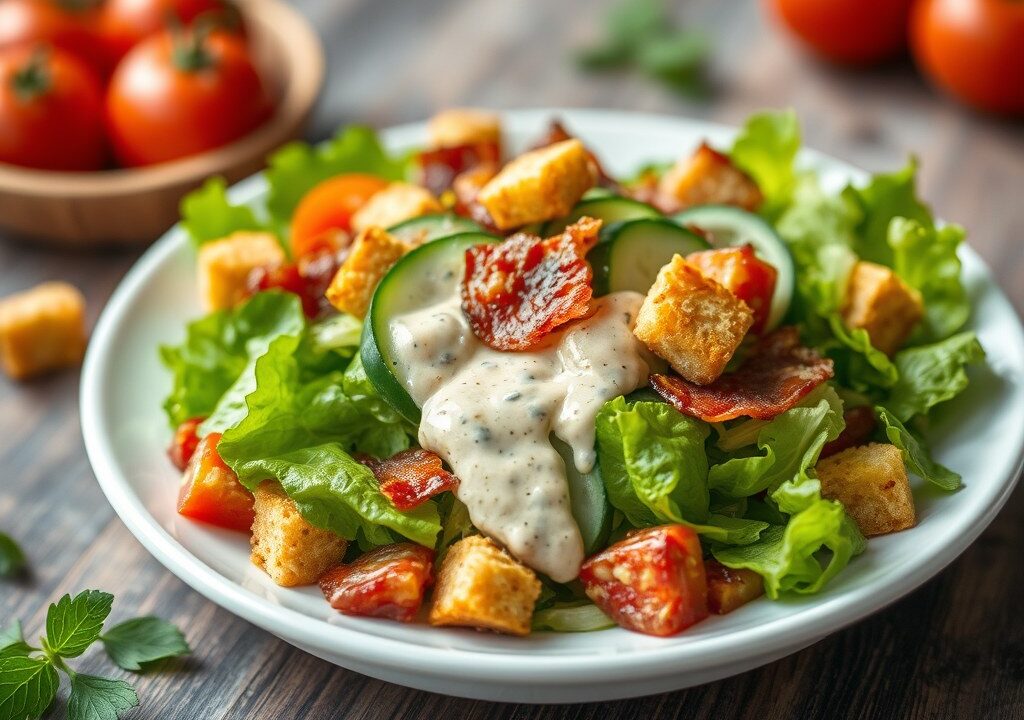 Gemengde salade met spec. dressing, AI-gegenereerde illustratie