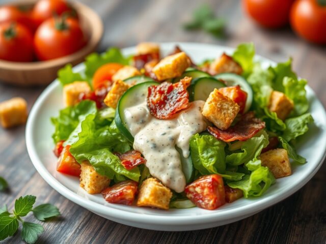 Gemengde salade met spec. dressing — AI-gegenereerde illustratie