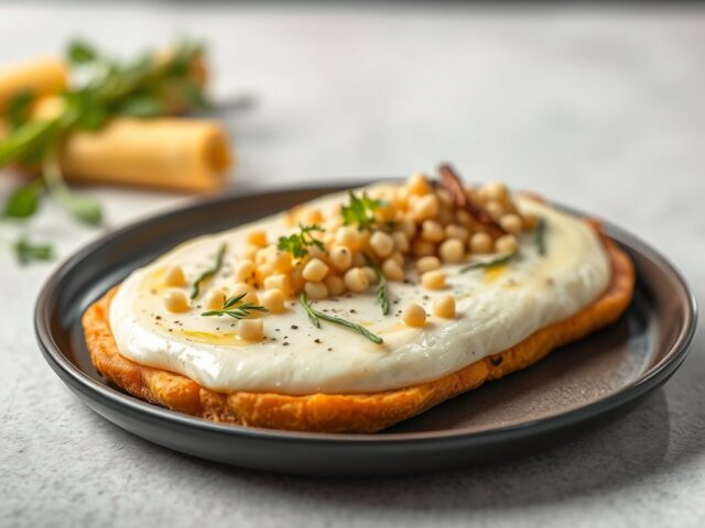 Gepaneerd kalfslapje met asperges en kruidenmousse