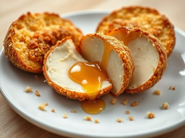 Gepaneerde camembert met honing