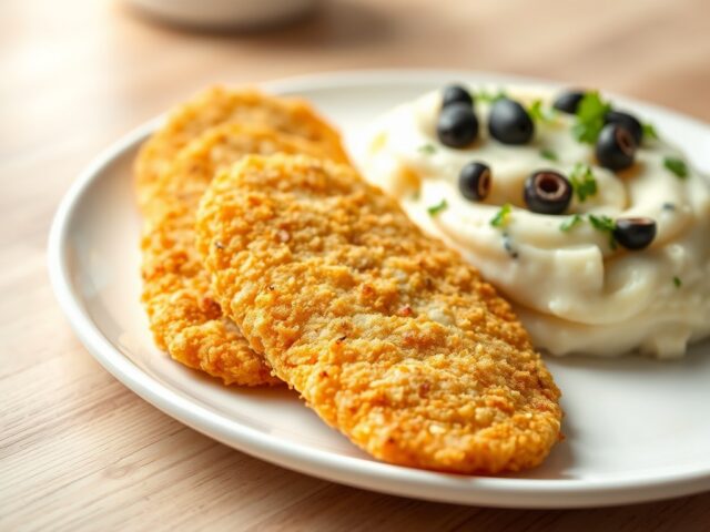 Gepaneerde pladijsfilets met aardappelpuree