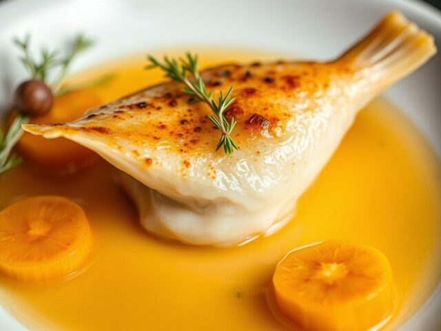 Gepaneerde rog in winterse consommé