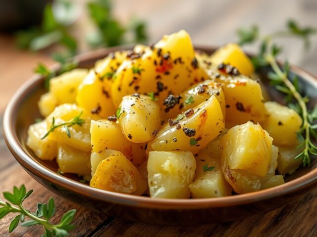 Geplette aardappelen (smashed potatoes) — AI-gegenereerde illustratie