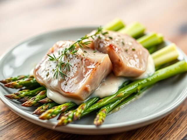 Gepocheerde kalfshaas op gegrilde asperges