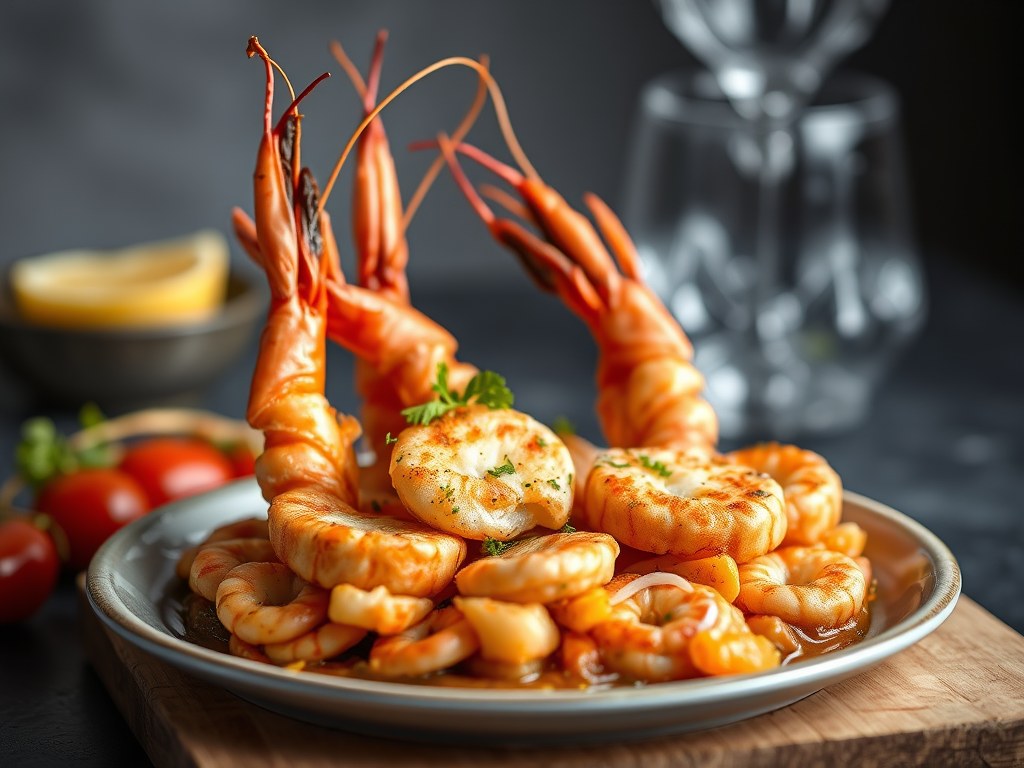 Gepocheerde tongfilet met een tartaar van scampi, AI-gegenereerde illustratie