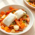 Gepocheerde visquenelles op een bedje van groenten